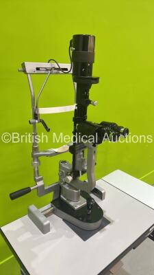 Haag Streit Bern SL900 Slit Lamp with Binoculars, 2 x 10x Eyepieces, 2 x 16x Eyepieces and Chin Rest on Hydraulic Table (Powers Up with Good Bulb - 3 x Table Wheels Damaged) *S/N U900040428* - 7