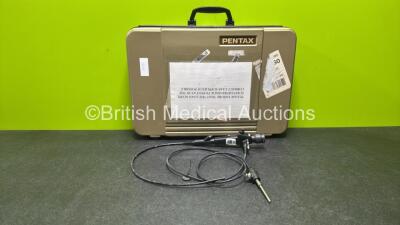 Pentax FB-18V Bronchoscope in Case - Engineer's Report : Optical System - 5 x Broken Fibers, Angulation - No Fault Found, Insertion Tube - Worn, Light Transmission - Light Guide Tube Torn at Plug, Channels - No Fault Found, Leak Check - Leak from Light Gu