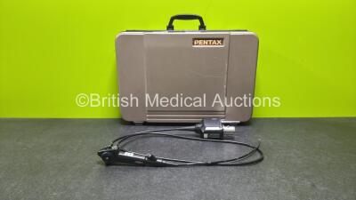 Pentax ECY-1575K Video Cystoscope in Case - Engineer's Report : Optical System - Out of Focus, Angulation - No Fault Found, Insertion Tube - Crush Mark Present, Light Transmission - No Fault Found, Channels - No Fault Found, Leak Check - No Fault Found *G