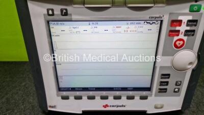 GS Corpuls3 Slim Defibrillator Ref : 04301 (Powers Up) with Corpuls Patient Box Ref : 04200 (Powers Up) with Pacer, Oximetry, ECG-D, ECG-M, CO2, CPR, NIBP and Printer Options with 4 and 6 Lead ECG Leads, CPR Sensor, Hose, SpO2 Cable, TG-121T Cable, 3 x L - 5