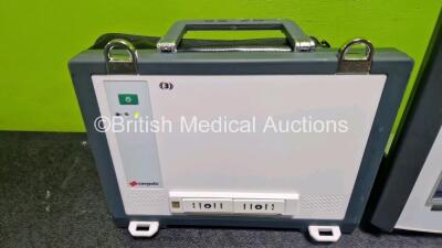 GS Corpuls3 Slim Defibrillator Ref : 04301 (Powers Up) with Corpuls Patient Box Ref : 04200 (Powers Up) with Pacer, Oximetry, ECG-D, ECG-M, CO2, CPR, NIBP and Printer Options with 4 and 6 Lead ECG Leads, CPR Sensor, Hose, SpO2 Cable, TG-121T Cable, 3 x L - 9