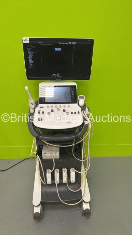 Samsung WS80A Flat Screen Ultrasound Scanner *S/N S0ZKM3HH900005D* **Mfd 2016** Software Version 4.01.14d.3045 with 4 x Transducers / Probes (V5-9 / CV1-8A / CA3-10A and CA1-7A) and Mitsubishi P95 Printer (Powers Up - Missing Rear Door Trim - See Pictures