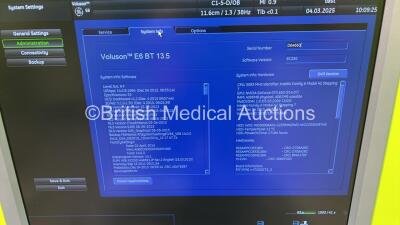 GE Voluson E6 Flat Screen Ultrasound Scanner BT 13.5 *S/N D64660* **Mfd 2016** Software Version EC250 (14.0.9.1694) with 2 x Transducers / Probes (C1-5-D Ref 5261135 *Mfd 2016* and C4-8-D Ref 5336340 *Mfd 2021*) and Sony UP-D898MD Digital Graphic Printer - 13