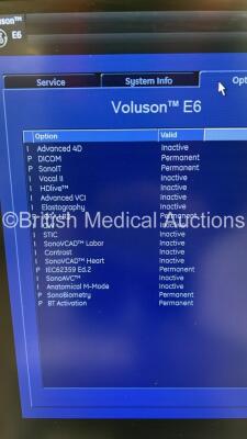 GE Voluson E6 Flat Screen Ultrasound Scanner BT 13.5 *S/N D64660* **Mfd 2016** Software Version EC250 (14.0.9.1694) with 2 x Transducers / Probes (C1-5-D Ref 5261135 *Mfd 2016* and C4-8-D Ref 5336340 *Mfd 2021*) and Sony UP-D898MD Digital Graphic Printer - 16