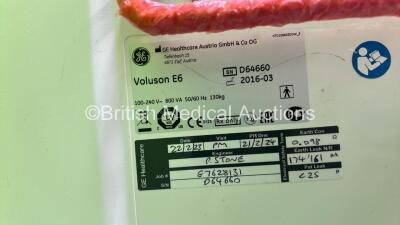 GE Voluson E6 Flat Screen Ultrasound Scanner BT 13.5 *S/N D64660* **Mfd 2016** Software Version EC250 (14.0.9.1694) with 2 x Transducers / Probes (C1-5-D Ref 5261135 *Mfd 2016* and C4-8-D Ref 5336340 *Mfd 2021*) and Sony UP-D898MD Digital Graphic Printer - 21