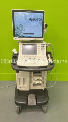 Toshiba Aplio 500 TUS-A500 Flat Screen Ultrasound Scanner *S/N WAC15X2415* **Mfd 2015** Software Version AB_V6.00*R003 *with 2 x Transducers / Probes (PVT-375BT *Mfd 2016* and PVT-674BT *Mfd 2016*) and Sony UP-D898MD Digital Graphic Printer (Powers Up) **