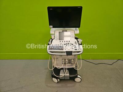 GE Logiq E9 XDClear Flat Screen Ultrasound Scanner Ref 5205000-9 *Mfd - 2015* Software Version R6 Software Revision 1.1 (Powers Up, Unable to Lock Keyboard, Keyboard Missing Button) with 3 x Transducers Including 1 x ML6-15, 1 x 9L-D, 1 x C1-6 (Not Able t - 2