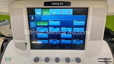 GE Logiq E9 XDClear Flat Screen Ultrasound Scanner Ref 5205000-9 *Mfd - 2015* Software Version R6 Software Revision 1.1 (Powers Up, Unable to Lock Keyboard, Keyboard Missing Button) with 3 x Transducers Including 1 x ML6-15, 1 x 9L-D, 1 x C1-6 (Not Able t - 3