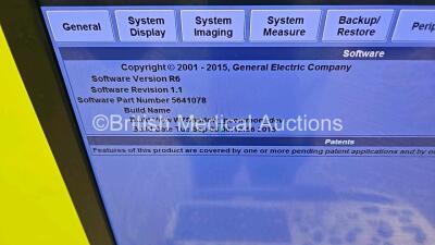 GE Logiq E9 XDClear Flat Screen Ultrasound Scanner Ref 5205000-9 *Mfd - 2015* Software Version R6 Software Revision 1.1 (Powers Up, Unable to Lock Keyboard, Keyboard Missing Button) with 3 x Transducers Including 1 x ML6-15, 1 x 9L-D, 1 x C1-6 (Not Able t - 10