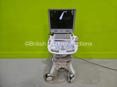 Zonare Z.One Scan Engine Ultrasound Unit Ref 82001-20 *Mfd 2013* (Powers Up Rollerball Damaged) on Z.One Smart Cart with with 3 x Transducers Including 1 x C6-2, 1 x P4-1C, 1 x L14-SW (Small Mark on Probe) *SN 112495213b* **IR193**