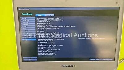 SonoScape X5 Flat Screen Portable Ultrasound Scanner *Mfd - 2018* Software Version R1.0 (Powers Up) on Stand with 3C-A Curved Array Probe *SN 048132930* **CI215** - 6