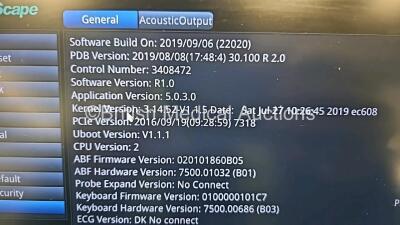 SonoScape X5 Flat Screen Portable Ultrasound Scanner *Mfd - 2018* Software Version R1.0 (Powers Up) on Stand with 3C-A Curved Array Probe *SN 048132930* **CI215** - 7