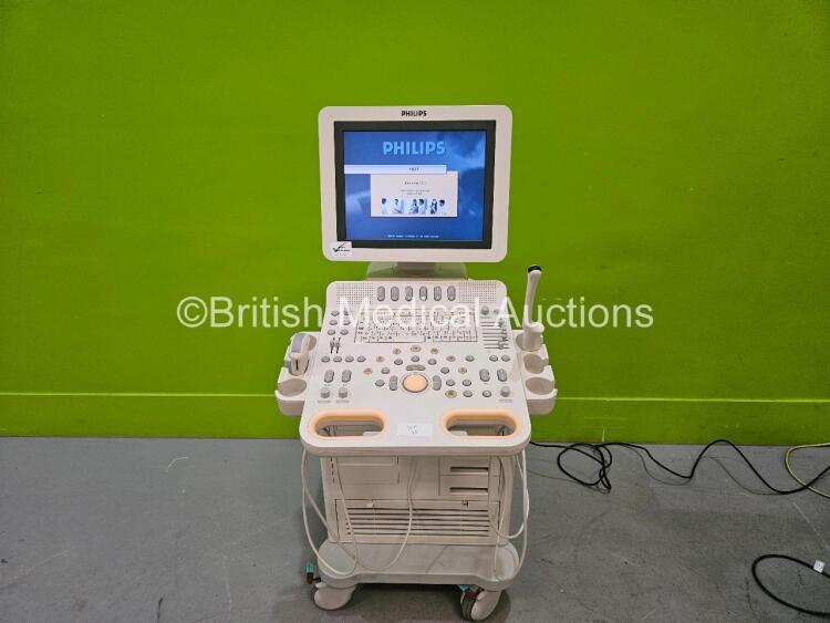 Philips HD7 Ultrasound Scanner/System Rev 3.1.1 (Powers Up) with 2 x Transducers Including 1 x C5-2 and 1 x C8-4v *SN CI54140121*