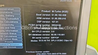 SonoSite M-Turbo Portable Ultrasound Scanner Ref P08189-21 **Mfd 2009** Boot Version 51.80.102.019 ARM Version 51.80.300.015 (Powers Up) with 2 x Transducer / Probes Including 1 x P07680-21 *Mfd - 2009* and 1 x P07690-80 *Mfd - 2020* *SN 03FFDP / 03FKJP / - 7