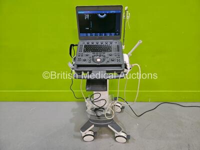 SonoScape X5 Flat Screen Portable Ultrasound Scanner *Mfd - 2018* Software Version R1.0 (Powers Up, Missing Part on Probe Lock - See Photo) on Stand with 3C-A Curved Array Probe *SN 0489555136* **CD205**