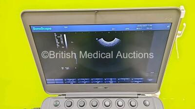 SonoScape X5 Flat Screen Portable Ultrasound Scanner *Mfd - 2018* Software Version R1.0 (Powers Up, Missing Part on Probe Lock - See Photo) on Stand with 3C-A Curved Array Probe *SN 0489555136* **CD205** - 3