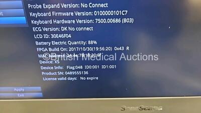 SonoScape X5 Flat Screen Portable Ultrasound Scanner *Mfd - 2018* Software Version R1.0 (Powers Up, Missing Part on Probe Lock - See Photo) on Stand with 3C-A Curved Array Probe *SN 0489555136* **CD205** - 11