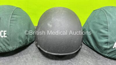 3 x Engineering Armour Ambulance Helmets (1 x Missing Ambulance Cover - See Photos) - 3