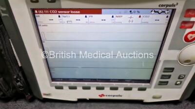 GS Corpuls3 Slim Defibrillator Ref : 04301 (Powers Up) with Corpuls Patient Box Ref : 04200 (Powers Up) with Pacer, Oximetry, ECG-D, ECG-M, CO2, CPR, NIBP and Printer Options with 4 and 6 Lead ECG Leads, CPR Cable, CO2 Cable, Corpuls Display Unit Ref 041 - 4