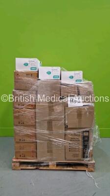 Pallet of Mixed Consumables Including Nitrile Powder-Free Examination Gloves, Serres Suction Bags, Sterile Non Woven Swabs, Burns Kits, Iris Scissors Straight and Sterowash Eye & Wound Wash *All Expired* *RAK*