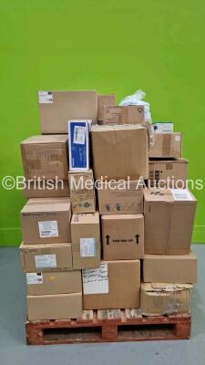 Pallet of Consumables Including Powder Free Nitrile Gloves, Omnifix Syringe, Instramed Drape and Towel Pack, Instramed Silver Probe, LMA Laryngeal Mask Airway, Conmed Accessory Electrode, BD Vacutainer UltraTouch Push Button , Encore Non-Latex Gloves an