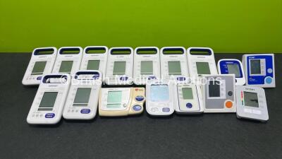 Job Lot of 16 x Blood Pressure Monitors Including 9 x Omron HBP-1320 (Some Missing Battery Covers) *01002424LB / 01001332LB*