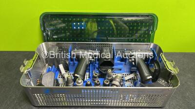 Zimmer Job Lot Including 2 x Zimmer Universal Handpieces ( 445983 / 445734), 3 x Battery Housing Units ( 89-8510-440-10), 2 x Battery Funnel ( 89-8510-440-30) and 8 x Attachments ( 450243 Pin Driver / 437651 Wire Driver / 448498 Oscillating Saw / 441331 1