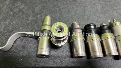 Zimmer Job Lot Including 2 x Zimmer Universal Handpieces ( 445983 / 445734), 3 x Battery Housing Units ( 89-8510-440-10), 2 x Battery Funnel ( 89-8510-440-30) and 8 x Attachments ( 450243 Pin Driver / 437651 Wire Driver / 448498 Oscillating Saw / 441331 1 - 6