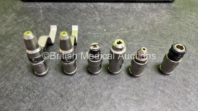 Zimmer Job Lot Including 2 x Zimmer Universal Handpieces ( 445741 / 251441 ), 2 x Battery Housing Units ( 89-8510-440-10 ), 2 x Battery Funnel ( 89-8510-440-30 ) and 6 x Attachments ( 443669 AO 250RPM / 440496 Wire Driver / 450233 Pin Driver / 441284 Smal - 6