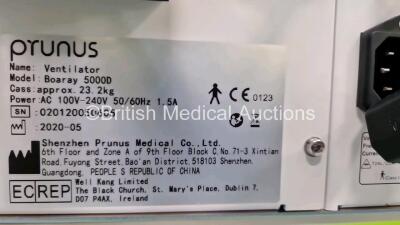 Prunus Boaray 5000D Ventilator System Version 0A_006_V09.00.00_190430 *Mfd 2020* (Powers Up) with 1 x Fisher and Paykel MR850AEK Humidifier (Powers Up) - 8