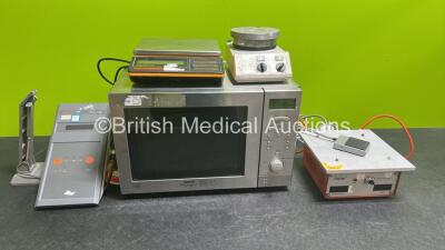 Mixed Lot Including 1 x Sanyo Super Showerwave 900W, 1 x UGO Basile Hot Plate Model DS37 With Footswitch, 1 x Heidolph MR 3002 Unit, 1 x Sartorius Scale and 1 x Corning PH Meter 240