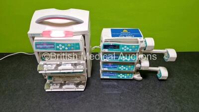 Job Lot Including 4 x B.Braun Infusomat Space Infusion Pumps (2 x Power Up, 2 x No Power and 2 x Faulty Doors - See Photos), 4 x B.Braun Perfusor Space Syringe Pumps (All Power Up with Stock Power Supply - Stock Power Supply Not Included and 1 x Damaged C - 2