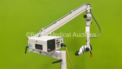 Leica Wild M715 Surgical Microscope with 2 x 10x/21b Eyepieces,f=250mm Lens and Intralux MR2-1 Light Source (Powers Up with Good Bulb - Some Damage to Light Cable - See Photos) * SN 985101* - 7