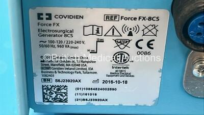 Valleylab Force FX-8CS Electrosurgical / Diathermy Unit *Mfd - 2016-10* (Powers Up) on Trolley *S6J23920AX* - 4