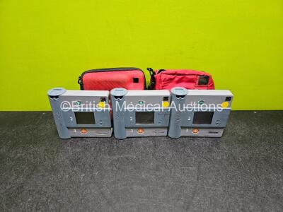 3 x Hewlett Packard Heartstream Semi Automated Defibrillator (All Untested Due to No Power Supply) in 2 x Cases