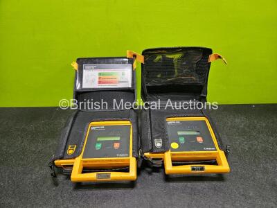 2 x Medtronic LifePak 500T Automated External Defibrillators (Both Power Up) In Case with 1 x Battery