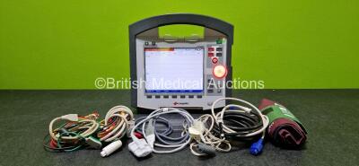 GS Corpuls3 Slim Defibrillator Ref : 04301 (Powers Up) with Corpuls Patient Box Ref : 04200 (Powers Up) with Pacer, Oximetry, ECG-D, ECG-M, CO2, CPR, NIBP and Printer Options with 4 and 6 Lead ECG Leads, CO2 Cable, CPR Cable, Hose with Cuffs, SpO2 Cable, 