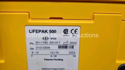 Job Lot Including 1 x Medtronic Physio Control Lifepak 500 with 1 x Li/SO2 Lithium Battery (Powers Up) in Case and 1 x Philips Heartstart FRx Defibrillator (Powers Up) with 1 x M5070A LiMnO2 Battery and 1 x Smart Pads II *Expired* - 8