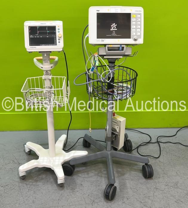 1 x Philips Sure Signs VS3 Patient Monitors on Stand and 1 x Drager ...