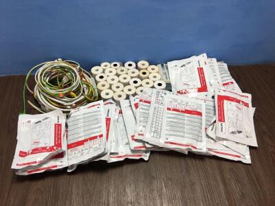 Mixed Lot Including 50 Ohm Test Load, 5 x ECG Leads, Printer Paper and Philips Multifunction Electrode Pads