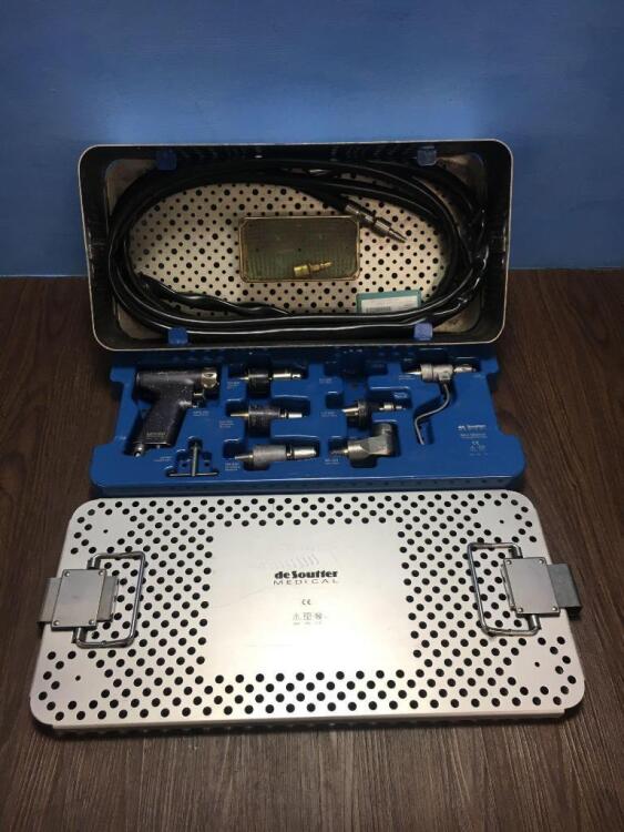 De Soutter MultiDrive MPX-500 Surgical Handpiece with Attachments and Air Hose in Sterilisation Case