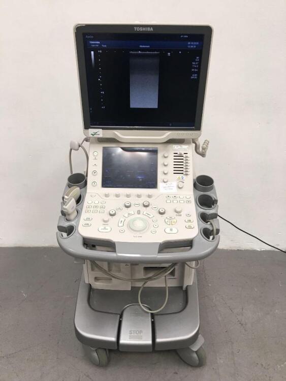 Toshiba Aplio 500 TUS-A500 Flat Screen Ultrasound Scanner Software Version AB_V3.00*R002 with 2 x Transducers/Probes (1 x PLT-1204BX * Mfd Feb 2015 *