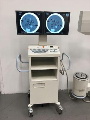 Siemens SireMobil Compact L Mobile X-Ray C-Arm Model 08630506 with Dual Screen Image Intensifier, Control Hand Trigger and Footswitch (Powers Up-Expos