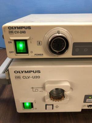 1 x Olympus Evis CV-240 Video Processor and 1 x Olympus Evis CLV-U20 Light Source (Both Power Up) - 2