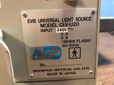 1 x Olympus Evis CV-240 Video Processor and 1 x Olympus Evis CLV-U20 Light Source (Both Power Up) - 5