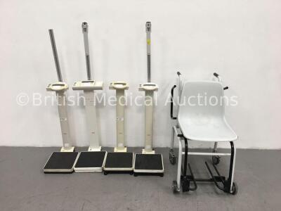 Job Lot Including 1 x Seca Seated Weighing Scales and 4 x Seca Standing Weighing Scales