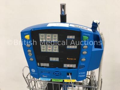 GE Dinamap Carescape V100 Patient Monitor on Stand with 1 x BP Hose (Powers Up-Missing Screen Panel) * SN SH612190054SA * - 2