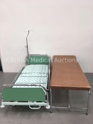 1 x Haelvoet Electric Hospital Bed with Controller and 1 x Static Patient Examination Couch