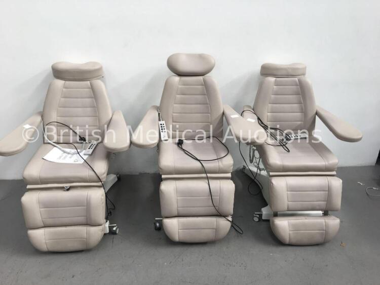 3 x Richert Cosmoderm Dialysis Chairs with Controllers (All Power Up- Some Functions Not Working) * SN 41434 / 41430 / 41429 *