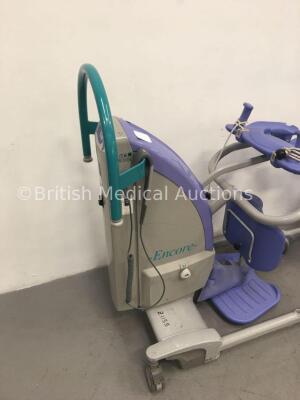 2 x Arjo Encore Electric Patient Hoists with 1 x Battery and 1 x Controller (Both No Power) *RI* - 3